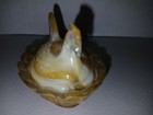 Boyd hen on nest salt cellars Slag Glass Caramel Yellow With White Miniature — photo 2