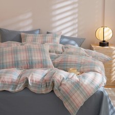 Eavd Cotton Grid Plaid Duvet Cover Twin Size Colorful Gingham Duvet Cover Set 3
