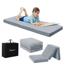 Foldable Floor Cushion Kids Trifold Play Mat, Kids 63x26x3 Inch Light Grey