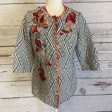 Chicos Jacket Womens Sz S Multi Artisan Applique Floral Embroidered Open Front