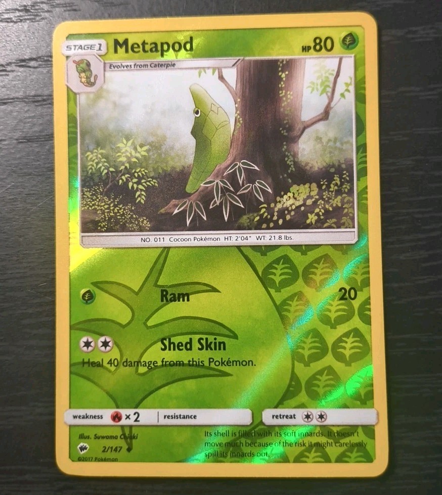 Pokemon Burning Shadows Metapod Reverse Holo Uncommon Card 2/147 LP