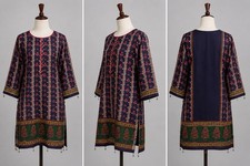 Bin Saeed Women s Tunic Kurta Size S Navy Floral Pakistani Indian Top A47