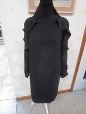 CHAPS-BLACK-ROUND NECK-LONG RUFFLED SLEEVE-SHEATH DRESS-SIZE-6-NWT