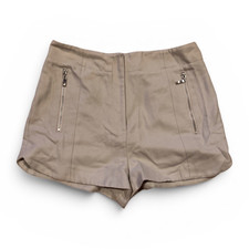 Topshop Beige Twill High Rise Chino Shorts Zip Closure Zip Pockets Size 10