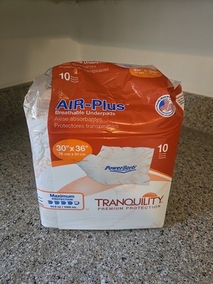 TRANQUILITY AIR-PLUS POWERS ORB MAXIMUM ABSORBENCY UNDERPADS 30x36in (10) PACK 
