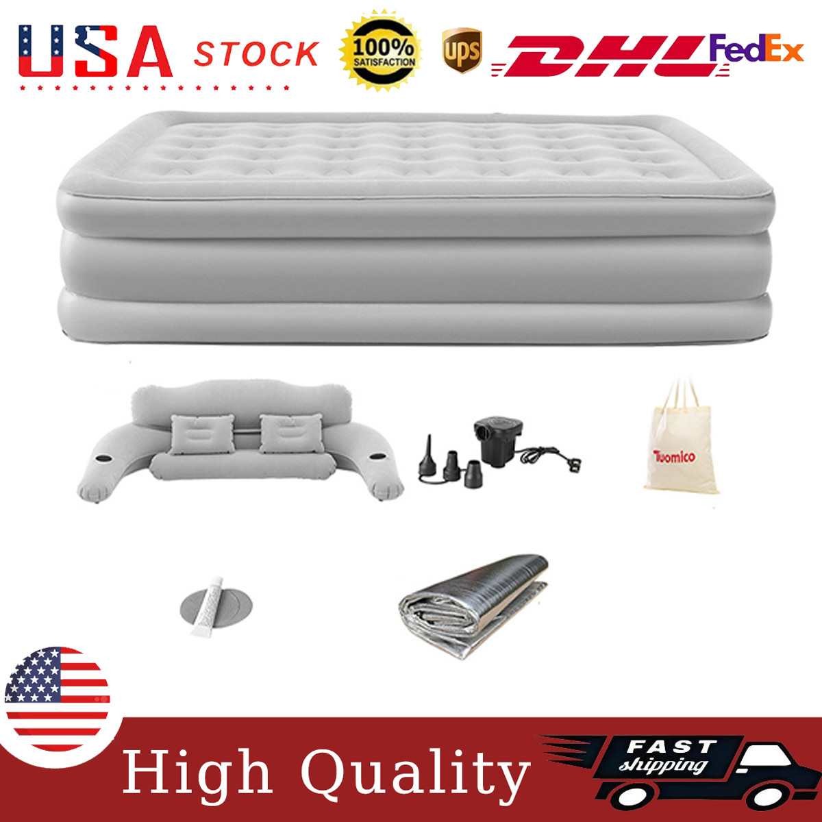 Inflatable Air Mattress King Size with Electric Pump & Built