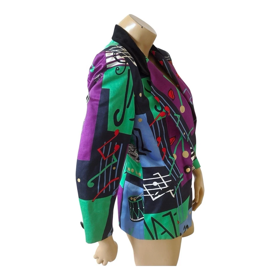 Louis Feraud Vintage Jazz Abstract Print Statement Blazer Size 6 Avant Garde - Image 3 of 4