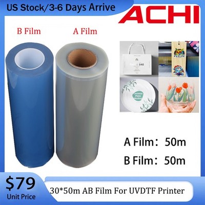 ACHI 30cm*50m AB Film Transfer Sticker For A3 UV DTF Printer 2 Rolls US Stock