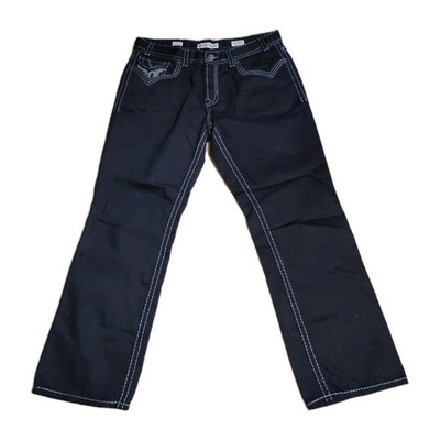Mek Dnm Mens Black Jeans Bilbao Straight Leg Embroidered Denim 38x34 Button Fly