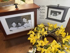 Photo Album Double Sided Wooden Box W Lid 4 x 6 Magnetic Lid Cherry Wood Lk