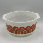 Pyrex #344 Casserole Bowl Arches Fish Scale Modern Orange Gold 3 Quart Made USA