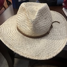  Wyeth Palm Straw Woman’s Hat Sz O/S W Leather Band