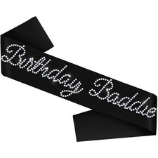 Birthday Baddie Glitter Sash Funny Black Satin Rhinestones Girls Women Decor
