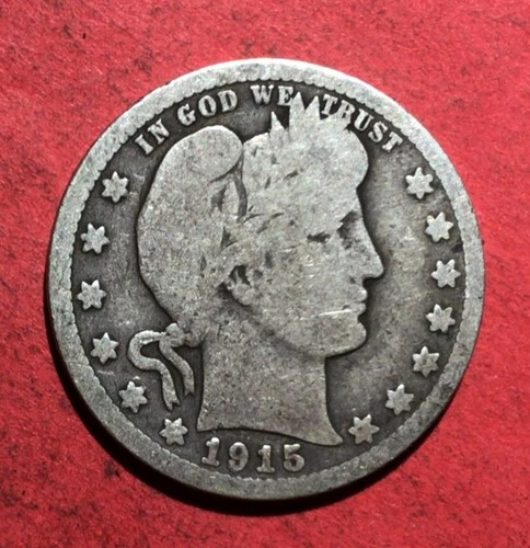 1915D US Barber SILVER Quarter "Denver" Mint! Good! Old US Coin!