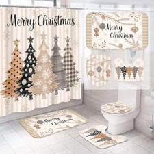 4 Pcs Christmas Shower Curtains Set Stripes Pine 72"W x 72"L Pack of 4 Red