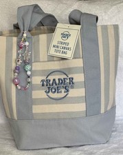Trader Joe's Striped Canvas Mini Tote Bag Blue With Tassel Summer 2026 Limited