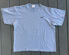 Vintage Nike Made In USA Tee Shirt Embroidered Check Logo Swoosh Size Large Grey