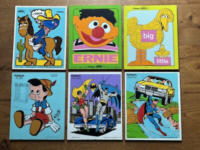 Playskool DC Comics Wooden Superman Batman Sesame Street Lot of 6 Puzzles 1976
