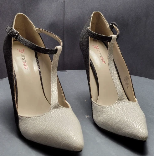 JustFab Shoe Suzette Grey Black Shoe Pointed Toe High Heels Pumps Stiletto NIB