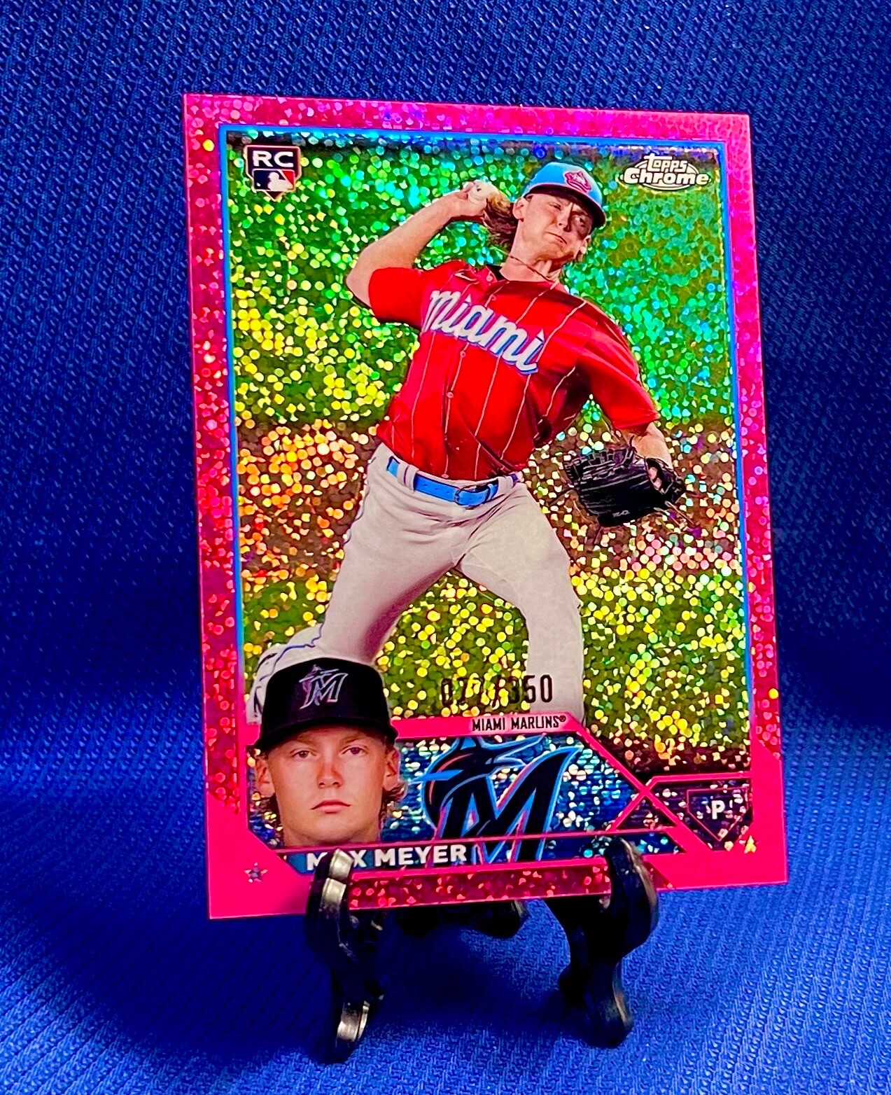 2023 Topps Chrome Max Meyer Magenta Speckle Refractor #/350 Marlins #104