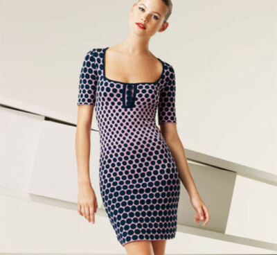 BNWT Zac Posen Pink Polka Dot Knit Sweater Dress Knee Wedding Form Fitting  M | eBay