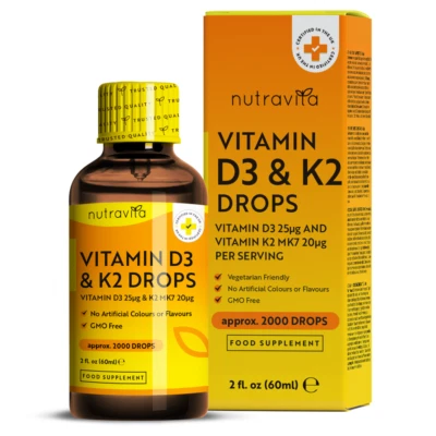 Vitamin D3 K2 MK7 Tropfen - Vit D 1000IU & K2 20μg - Knochen, Muskeln, Immunsystem