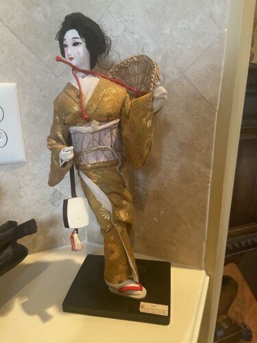 Vintage Japanese Nishi Geisha Doll Handmade, 17" tall w/ instrument - reduced!