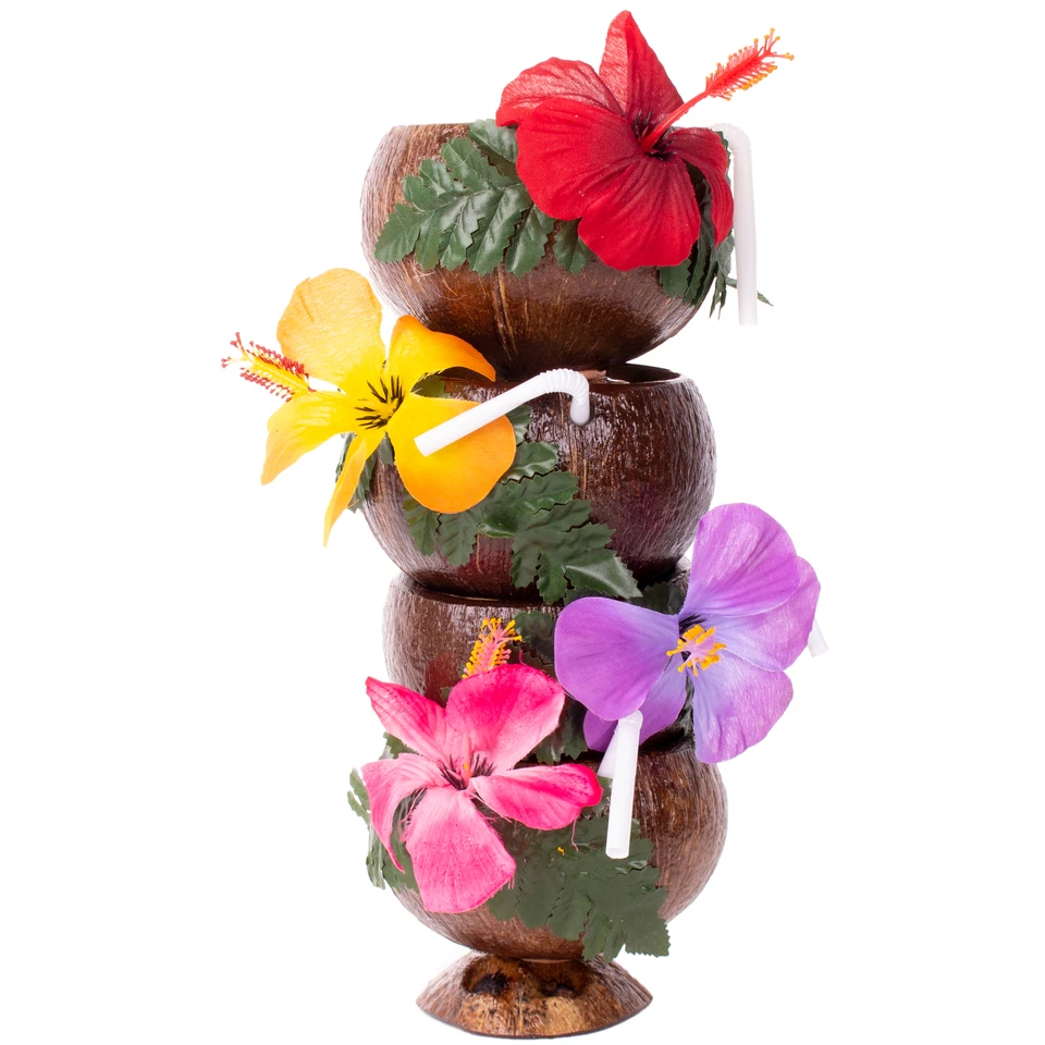 Luau 4 Pessoas Copo de Coco, Pick & Agitador 16 peças Pacote de Utensílios de Festa, Marrom Multi - Imagem 4 de 4