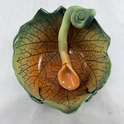 Oregon Grape Leaf Salt Cellar Bowl Spoon Pottery Dorothy Steele Fairy Style