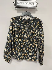 Universal Thread Womens Floral Peasant Tie-Front V-Neck Blouse, Black Size S