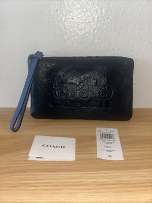 Coach Leather Horse & Carriage Large Corner Zip Wristlet C4464