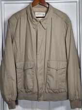 ORVIS Men's L Bomber Jacket Beige Front Cargo Pockets Military Tan Khaki