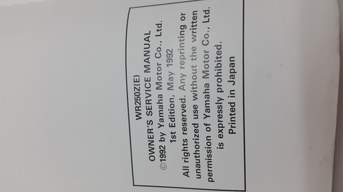 Yamaha Motorbike WR250Z(E) Factory Owners Service Manual. 1st ed., May 1992 - Picture 4 of 4