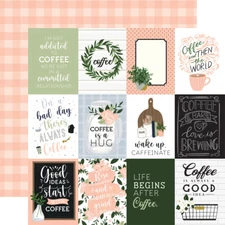 2 Sheets Echo Park Paper COFFEE & FRIENDS 12x12 Cardstock - 3x4 Journaling Cards