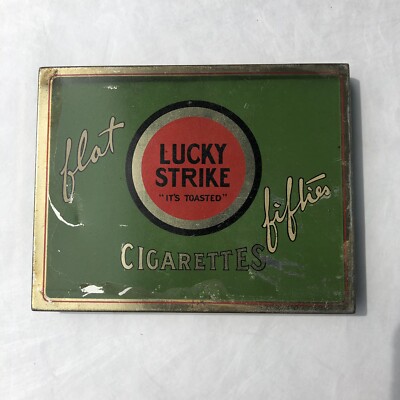 Lucky Strike Flat Fifties Cigarette Tin Vintage 1930'S Collectible Made In  USA