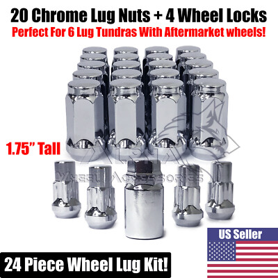 24pc Chrome 14x1.5 Spline Lug Nuts For 2022+ Toyota Tundra 6-Lug – Includes Security Key