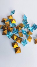FULL Pkg 36 Vintage SWAROVSKI K.S CO. 8mm Square AQUAMARINE Crystal Gold Foil