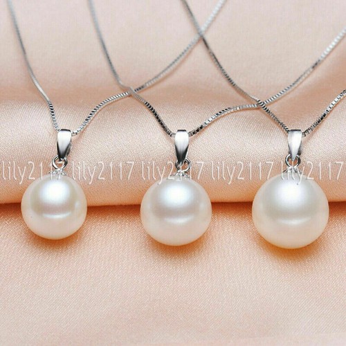 3 pcs Beauty 8-16MM South Sea Round Shell Pearl 925 Silver Pendant Necklace 17'' - Picture 4 of 10