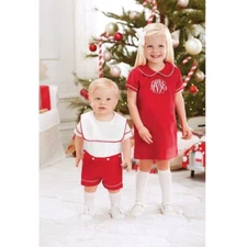 Mud Pie H7 Baby Boy Monogram Me Red Holiday Shortall One-Piece 9-12mo 1032383