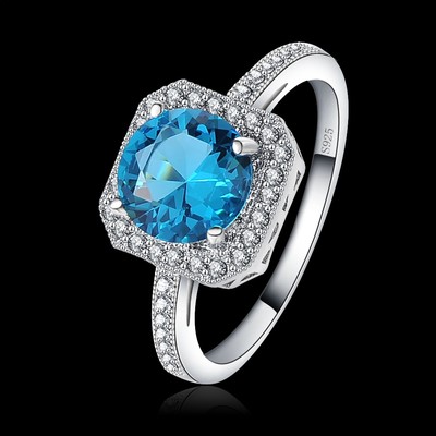 Luxury Engagement Sky Blue Stone Square Fashion Women Jewelry Ring Femme Shine
