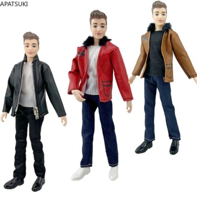 Mehrfarbiges Leder-Kleidungsset für Ken Puppe Outfits Jacke Oberteil Hose Schuhe