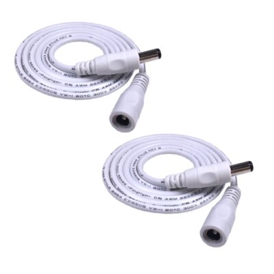 2PCS 3.28 ft White 5.5mm x 2.1mm DC Plug Extension Cable for Power Adapter, 1...