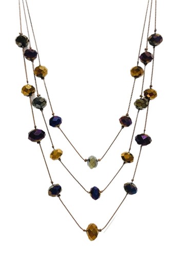 Purple & Gold AB Faceted Beaded Layered Necklace 20" 3 Strand Fashion Costume - Picture 6 of 24