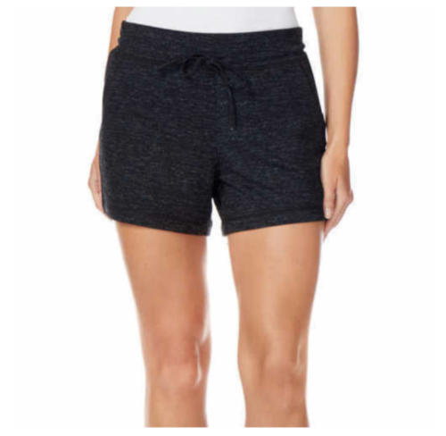 NEW WOMENS MEDIUM BLACK SPACE DYE 32 DEGREES COOL PULL-ON FLEECE LOUNGE SHORTS