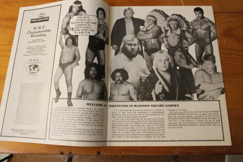 Programa de lucha libre WWF febrero 1983 MSG Bob Backlund Andre el gigante ¡Póster! Foto 2 de 4