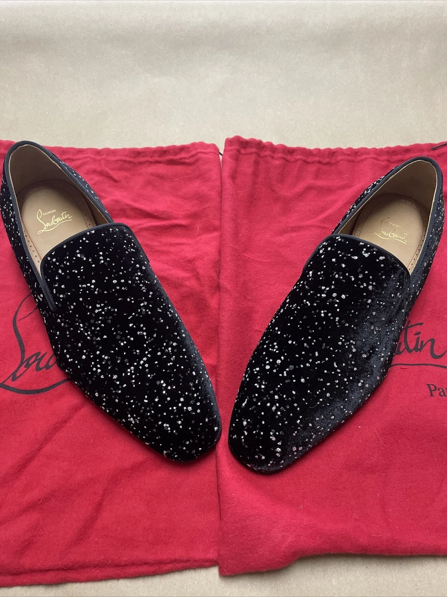 Christian Louboutin COLONNAKI Mens Velvet Glitter Flat Loafers | eBay