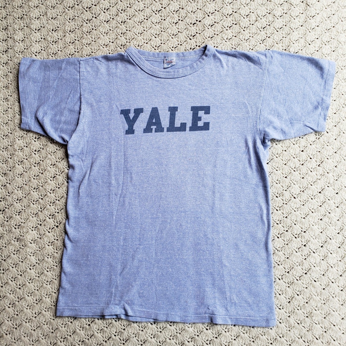 トップス 80's Champion YALE T-shirt Vtg Champion Yale University Heather Blue Single Stitch Logo