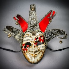 Red Black Classic Jester Musical Joker Laugh Gold Lip Venetian Masquerade Mask