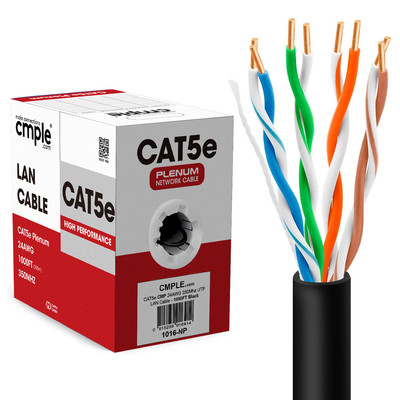 Plenum Cat 5e Ethernet Cable CMP1000ft 24AWG CCA 8 Wire LAN Network Cord Black