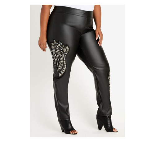 new Ashley Stewart bling sequin vegan leather stretch pants legging 14 16 |  eBay